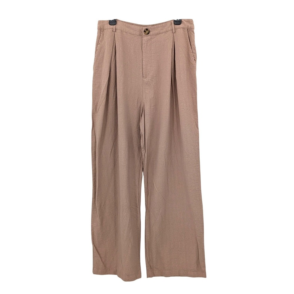Neutral Taupe Wide Leg Flowy Trousers Soft Minimalist Relaxed Chic Pants XL‎